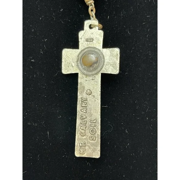 Vintage Italian Relic Rosary Wood Beads Crucifix Mt Calvary Soil St Joseph 21" - Picture 4 of 10